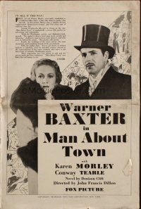 1c731 MAN ABOUT TOWN pressbook '32 secret agent Warner Baxter sets up gambling hall to catch spies