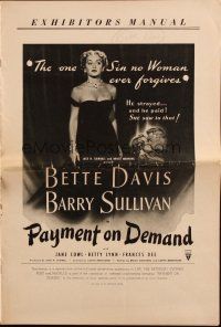 1c800 PAYMENT ON DEMAND pressbook '51 Barry Sullivan strayed & Bette Davis made him pay!