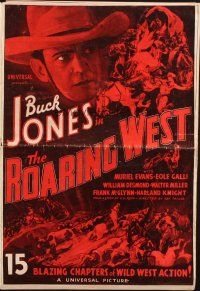 1c817 ROARING WEST pressbook 1970s cowboy Buck Jones, cool western serial art!