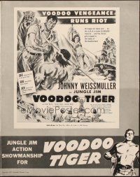 1c920 VOODOO TIGER pressbook '52 great art of Johnny Weissmuller as Jungle Jim vs lion & tiger!