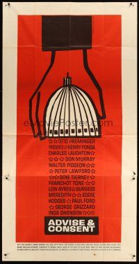 1d467 ADVISE & CONSENT 3sh '62 Otto Preminger, classic Saul Bass Washington Capitol artwork!