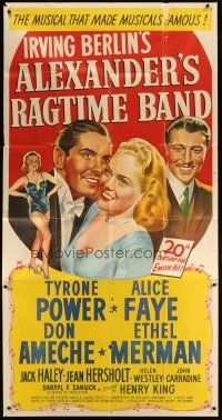 1d474 ALEXANDER'S RAGTIME BAND style b 3sh R47 stone litho of Power, Faye and Ameche, Irving Berlin!