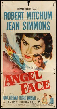 1d484 ANGEL FACE 3sh '53 Robert Mitchum, pretty heiress Jean Simmons, Otto Preminger, Howard Hughes