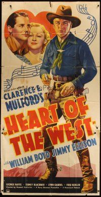 1d661 HEART OF THE WEST 3sh '36 full-length art of William Boyd as Hopalong Cassidy, ultra rare!