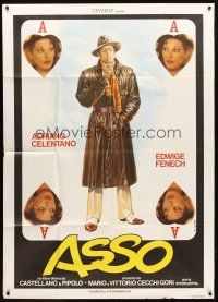 1d281 ACE Italian 1p '81 Adriano Celentano, Edwige Fenech, cool ace of hearts art by Casaro!