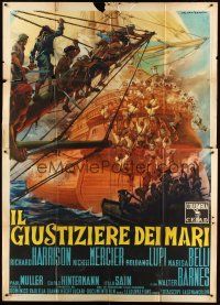 1d007 AVENGER OF THE SEVEN SEAS Italian 2p '61 cool Capitani art of pirates taking over ship!