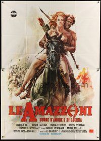 1d009 BATTLE OF THE AMAZONS Italian 2p '73 art of sexy naked female warrior Lucretia Love on horse!