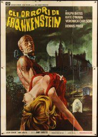 1d048 HORROR OF FRANKENSTEIN Italian 2p '72 Hammer, different Crovato art of monster & sexy girl!