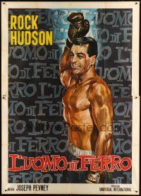 1d053 IRON MAN Italian 2p R66 best completely different art of boxer Rock Hudson top-billed!