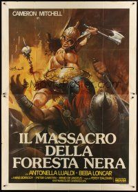 1d069 MASSACRE IN THE BLACK FOREST Italian 2p 67 Frazetta-like art of barbarian in Rome revolt!