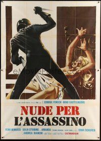 1d076 NUDE PER L'ASSASSINO Italian 2p '75 wild art of bound naked blonde about to be stabbed!