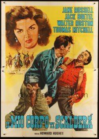 1d080 OUTLAW Italian 2p R60s Jane Russell, Buetel, Howard Hughes, completely different art!