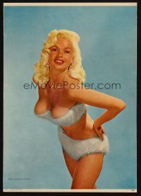 1e028 JAYNE MANSFIELD 12x17 calendar sample page 1957 in sexy fuzzy bikini with hands on hips!