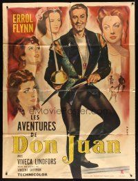 1e399 ADVENTURES OF DON JUAN French 1p R1960s different art of Errol Flynn by Georges Allard!