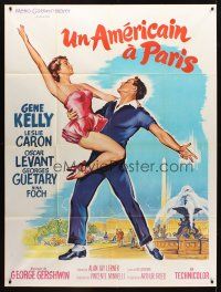 1e414 AMERICAN IN PARIS French 1p R60s art of Gene Kelly dancing with sexy Caron by Roger Soubie!