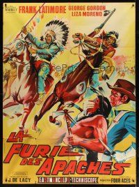 1e416 APACHE FURY French 1p '64 different art of soldier Frank Latimore fighting Native Americans!