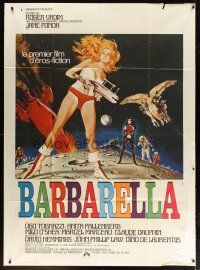1e424 BARBARELLA French 1p '68 sexiest sci-fi art of Jane Fonda by Robert McGinnis, Roger Vadim!