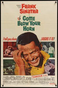 1f180 COME BLOW YOUR HORN 1sh '63 laughing Frank Sinatra, from Neil Simon's play!