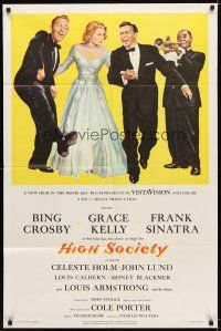 1f084 HIGH SOCIETY 1sh '56 art of Frank Sinatra, Bing Crosby, Grace Kelly & Louis Armstrong!