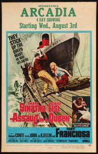 1f224 ASSAULT ON A QUEEN WC '66 art of Frank Sinatra w/pistol & sexy Virna Lisi on submarine deck!