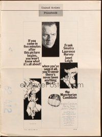 1f177 MANCHURIAN CANDIDATE pressbook '62 Frank Sinatra, Laurence Harvey, Janet Leigh, Frankenheimer