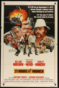 1g013 21 HOURS AT MUNICH 1sh '76 cool art of William Holden, Franco Nero with grenade!