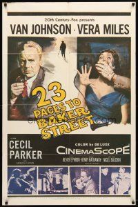 1g014 23 PACES TO BAKER STREET 1sh '56 cool artwork of Van Johnson & scared Vera Miles!