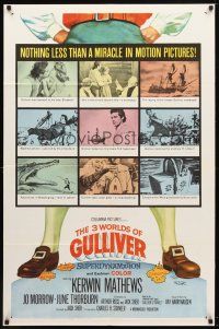 1g003 3 WORLDS OF GULLIVER 1sh '60 Ray Harryhausen fantasy classic, art of giant Kerwin Mathews!