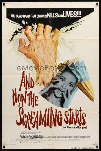 1g042 AND NOW THE SCREAMING STARTS 1sh '73 sexy terrified girl & art of severed hand!