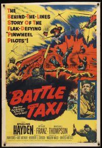 1g070 BATTLE TAXI 1sh '55 Sterling Hayden, Arthur Franz, fiery action art of helicopter rescue!