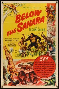 1g080 BELOW THE SAHARA 1sh '53 great giant ape image vs. tribesmen artwork!
