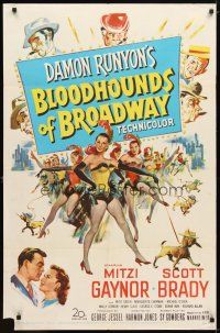 1g108 BLOODHOUNDS OF BROADWAY 1sh '52 art of Mitzi Gaynor & sexy showgirls, Damon Runyon story!