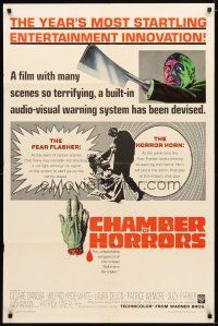 1g162 CHAMBER OF HORRORS 1sh '66 wild image of man with butcher knife hand, the fear flasher!