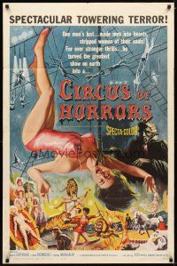 1g184 CIRCUS OF HORRORS 1sh '60 outrageous horror art of super sexy trapeze girl hanging by neck!