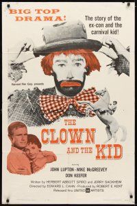 1g194 CLOWN & THE KID 1sh '62 big-top circus crime, Ex-con hides behind carnival greasepaint!