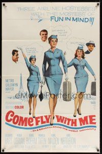 1g203 COME FLY WITH ME 1sh '63 sexy airline hostesses daydreaming of men!