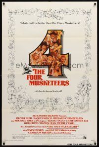 1g347 FOUR MUSKETEERS 1sh '75 Raquel Welch, Oliver Reed, great wacky Jack Rickard art!