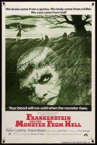 1g354 FRANKENSTEIN & THE MONSTER FROM HELL 1sh '74 your blood will run cold when he rises!