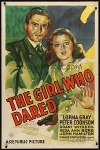 1g378 GIRL WHO DARED 1sh '44 cool dramatic art of Lorna Gray & Peter Cookson!