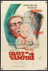 1g393 GRAVE OF THE VAMPIRE 1sh '72 wacky horror art of father & son related by everyone's blood!