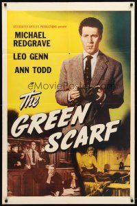 1g395 GREEN SCARF 1sh '54 Michael Redgrave defends a blind/deaf/mute man accused of murder!
