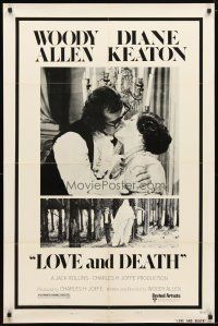 1g498 LOVE & DEATH style B 1sh '75 Woody Allen & Diane Keaton romantic kiss close up!