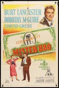 1g549 MISTER 880 1sh '50 art of Burt Lancaster, Dorothy McGuire & counterfeit money!