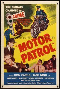 1g554 MOTOR PATROL 1sh '50 motorcycle cop Don Castle, the signals change to crime!