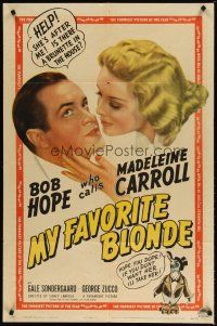 1g559 MY FAVORITE BLONDE style A 1sh '42 great image of Bob Hope seduced by sexy Madeleine Carroll!