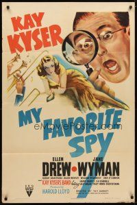 1g561 MY FAVORITE SPY style A 1sh '42 cool art of detective Kay Kyser spying on sexiest Ellen Drew!