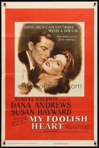 1g562 MY FOOLISH HEART 1sh '50 close up of Susan Hayward & Dana Andrews, written by J.D. Salinger!