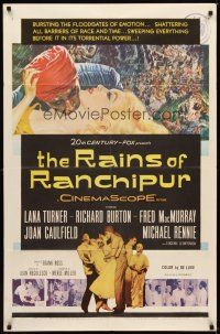 1g675 RAINS OF RANCHIPUR 1sh '55 Lana Turner, Richard Burton, rains couldn't wash their sin away!