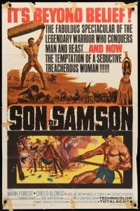 1g809 SON OF SAMSON 1sh '62 artwork of strongman Mark Forest, sexy Chelo Alonso, Italian!