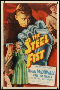 1g828 STEEL FIST 1sh '52 Roddy McDowall, Kristine Miller, cool art of giant metal hand!